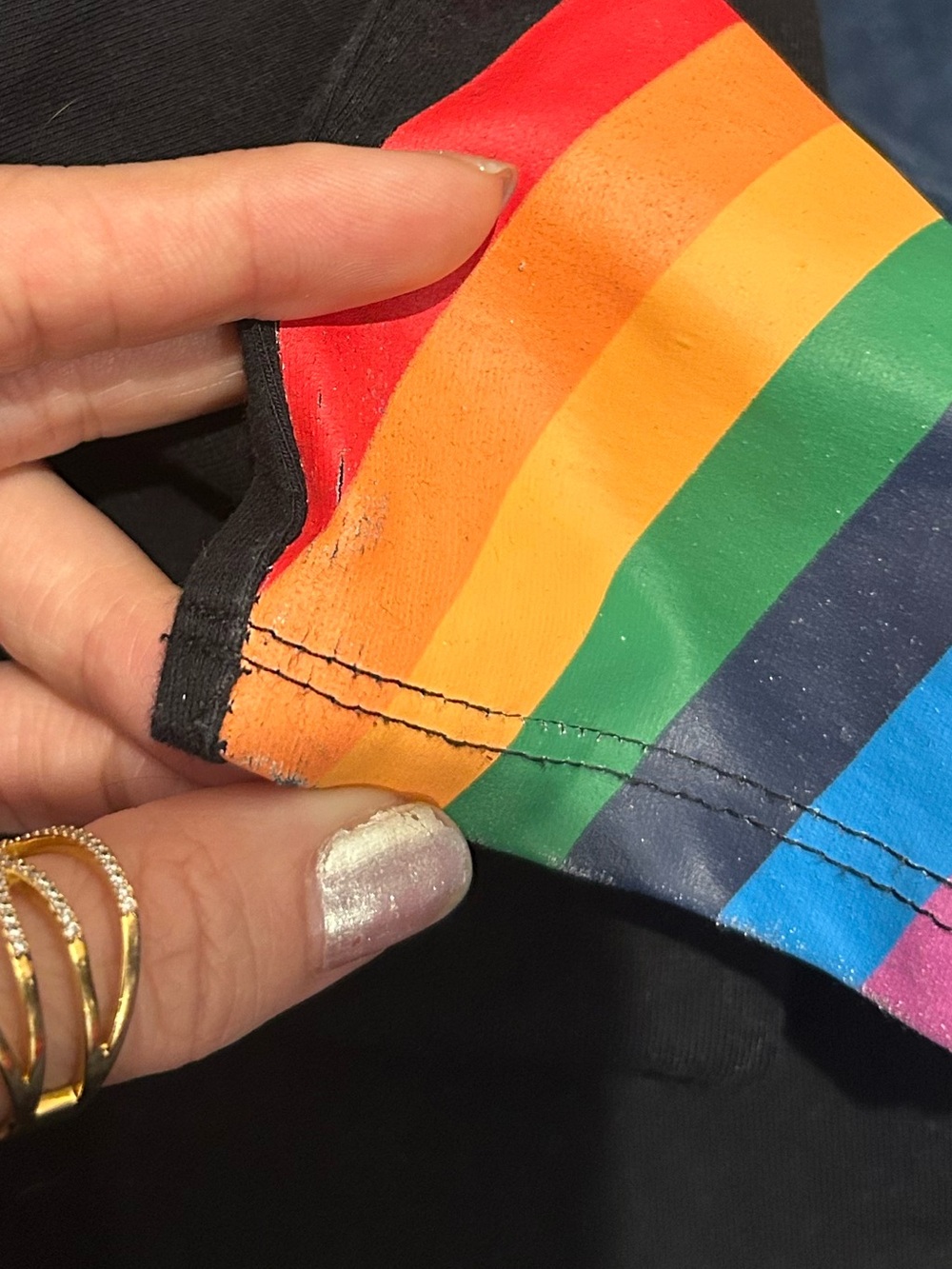 🌈 Black Rainbow Pride Stripe High Rise Stretch Leggings - Picture 9 of 9